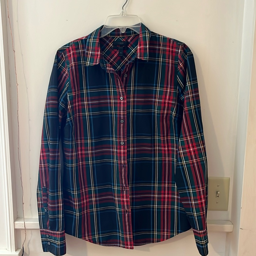 J. Crew Black Stewart Tartan Perfect Shirt 10T